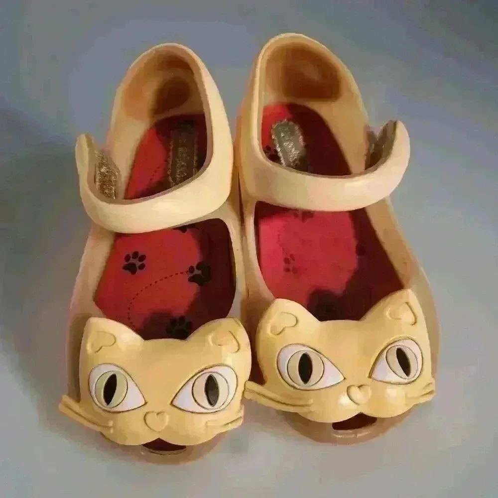 Mini Melissa Ultragirl II‎ Gold Cat Mary Jane Flats Shoes Toddler Girls Size 7c